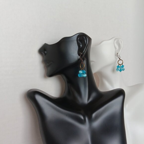 Small Handmade Beaded Earrings With Blue Agate Beads on Copper Fishhook Wires - Picture 12 of 16